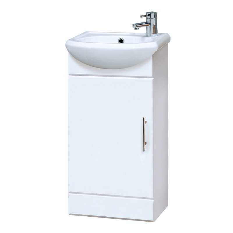 Nuie Mayford Floor Standing Single Door Cloakroom Vanity Unit with Ceramic Basin (1 size, Gloss White) - Brand New Bathrooms