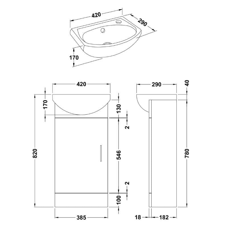 Nuie Mayford Floor Standing Single Door Cloakroom Vanity Unit with Ceramic Basin (1 size, Gloss White) - Brand New Bathrooms