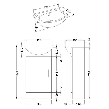 Nuie Mayford Floor Standing Single Door Cloakroom Vanity Unit with Ceramic Basin (1 size, Gloss White) - Brand New Bathrooms