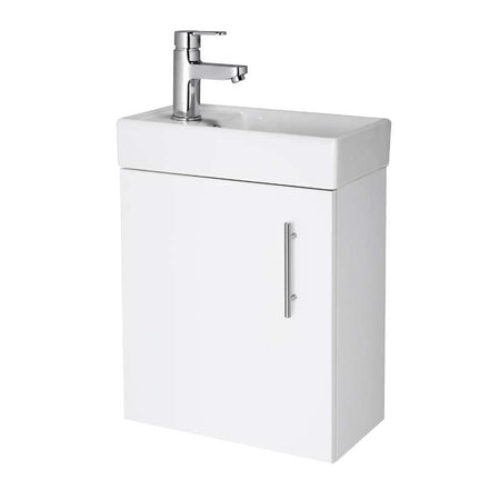 Nuie Vault Single Door Compact Vanity Unit with Ceramic Basin (2 size, Gloss White) - Brand New Bathrooms
