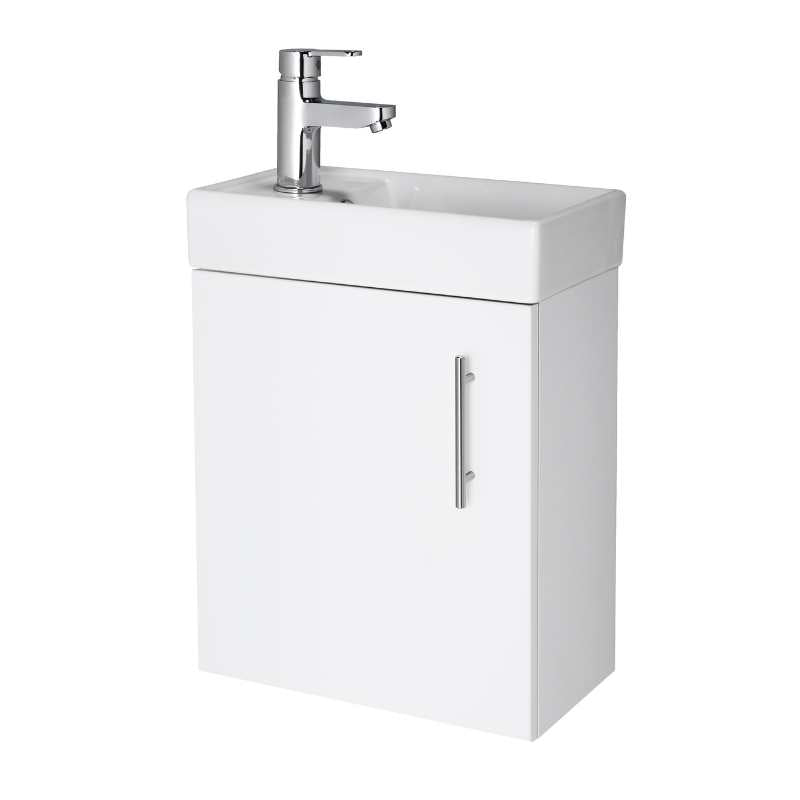 Nuie Vault Single Door Compact Vanity Unit with Ceramic Basin (2 size, Gloss White) - Brand New Bathrooms