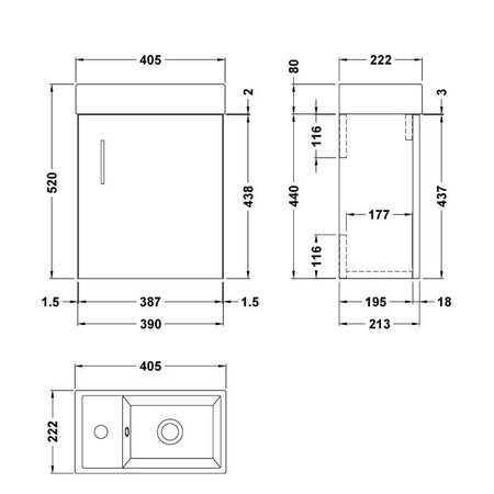 Nuie Vault Single Door Compact Vanity Unit with Ceramic Basin (2 size, Gloss White) - Brand New Bathrooms