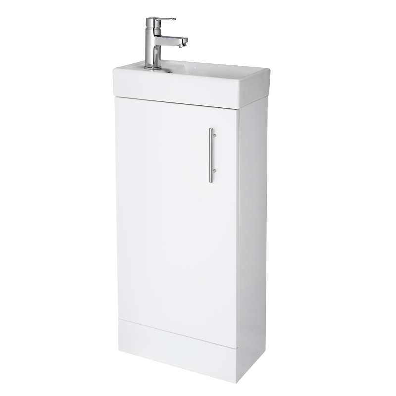 Nuie Vault Single Door Compact Vanity Unit with Ceramic Basin (2 size, Gloss White) - Brand New Bathrooms