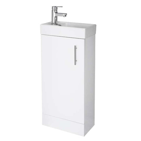 Nuie Vault Single Door Compact Vanity Unit with Ceramic Basin (2 size, Gloss White) - Brand New Bathrooms