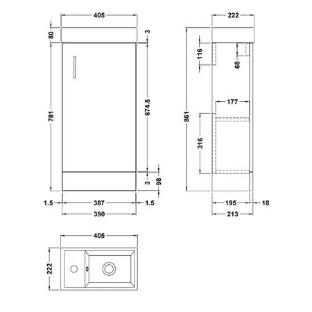 Nuie Vault Single Door Compact Vanity Unit with Ceramic Basin (2 size, Gloss White) - Brand New Bathrooms