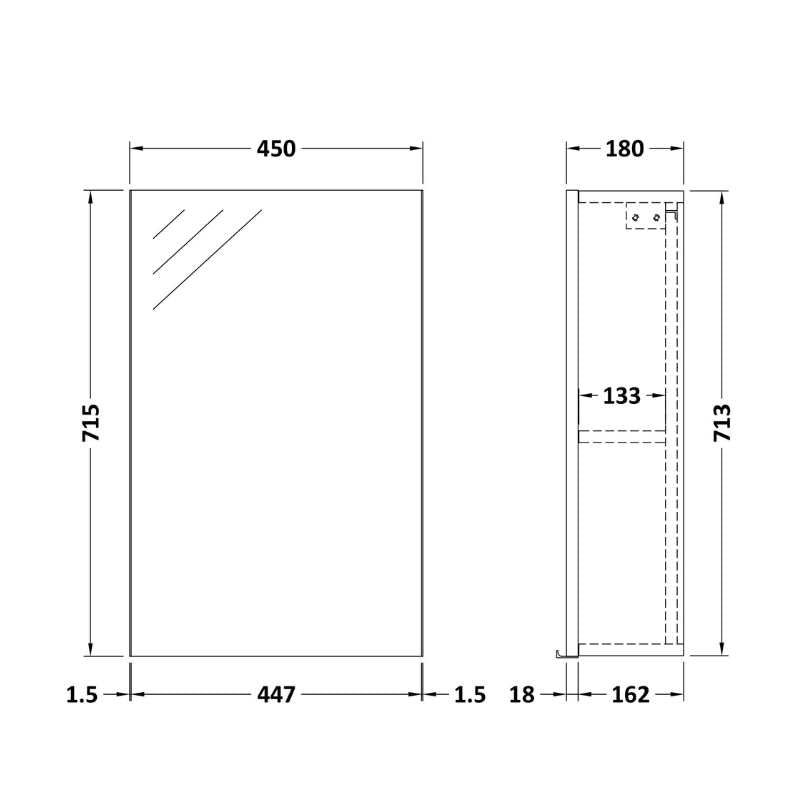 Nuie Athena Fusion Fitted Wall Hung 1 Door Mirror Cabinet (1 size, 2 colours) - Brand New Bathrooms
