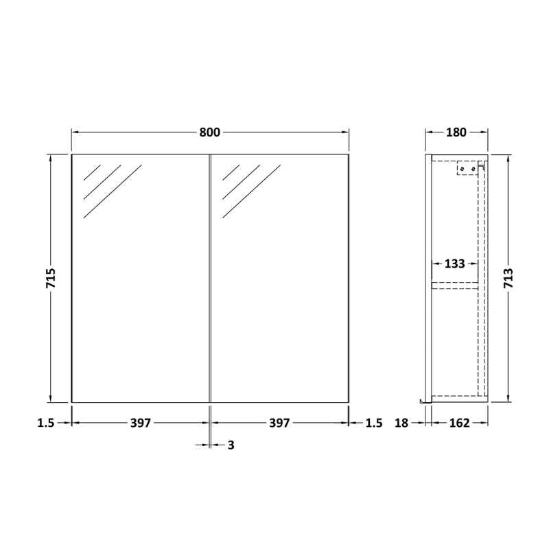 Nuie Athena Fusion Fitted Wall Hung 2 Door Mirror Unit (1 size, 2 colours) - Brand New Bathrooms