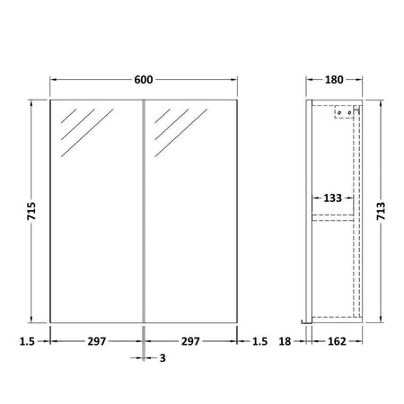 Nuie Parade Wall Hung 2 Door Mirror Cabinet (1 size, Soft Black) - Brand New Bathrooms