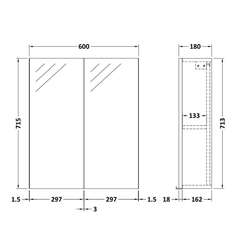 Nuie Parade Wall Hung 2 Door Mirror Cabinet (1 size, Soft Black) - Brand New Bathrooms