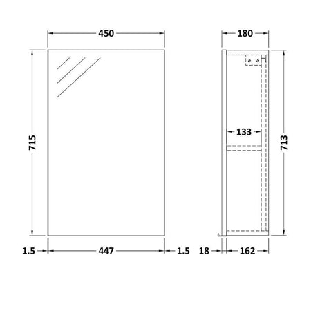 Nuie Athena Fusion Fitted Wall Hung 1 Door Mirror Cabinet (1 size, 2 colours) - Brand New Bathrooms