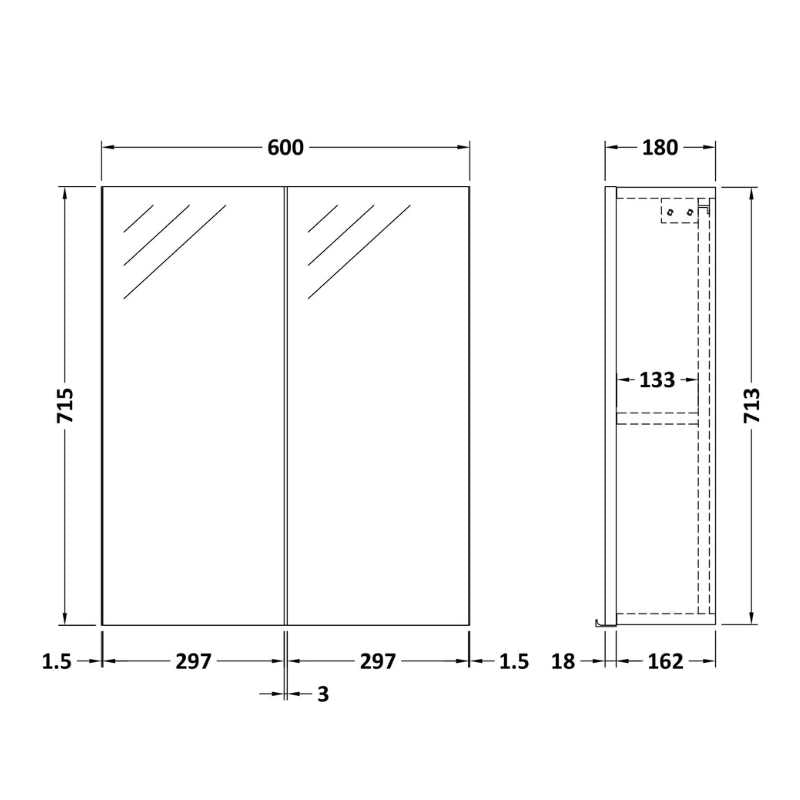 Nuie Athena Fusion Fitted Wall Hung 2 Door Mirror Unit (1 size, 2 colours) - Brand New Bathrooms