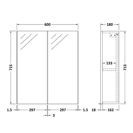 Nuie Athena Fusion Fitted Wall Hung 2 Door Mirror Unit (1 size, 2 colours) - Brand New Bathrooms