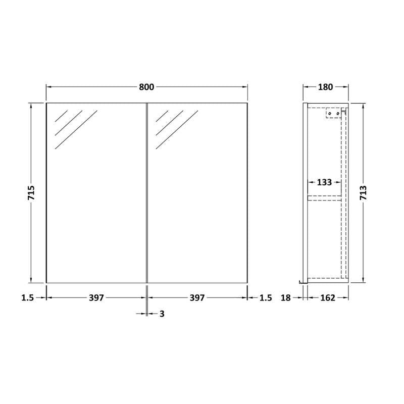 Nuie Athena Fusion Fitted Wall Hung 2 Door Mirror Unit (1 size, 2 colours) - Brand New Bathrooms