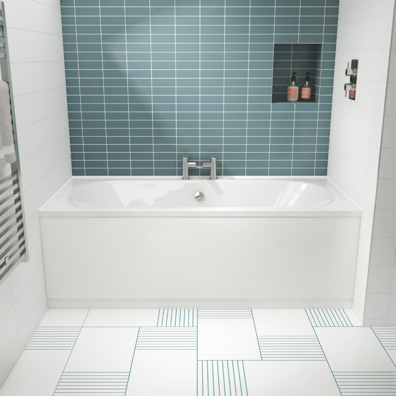 Nuie Otley Eternalite Round Double Ended Straight Shower Bath (2 sizes, White) - Brand New Bathrooms