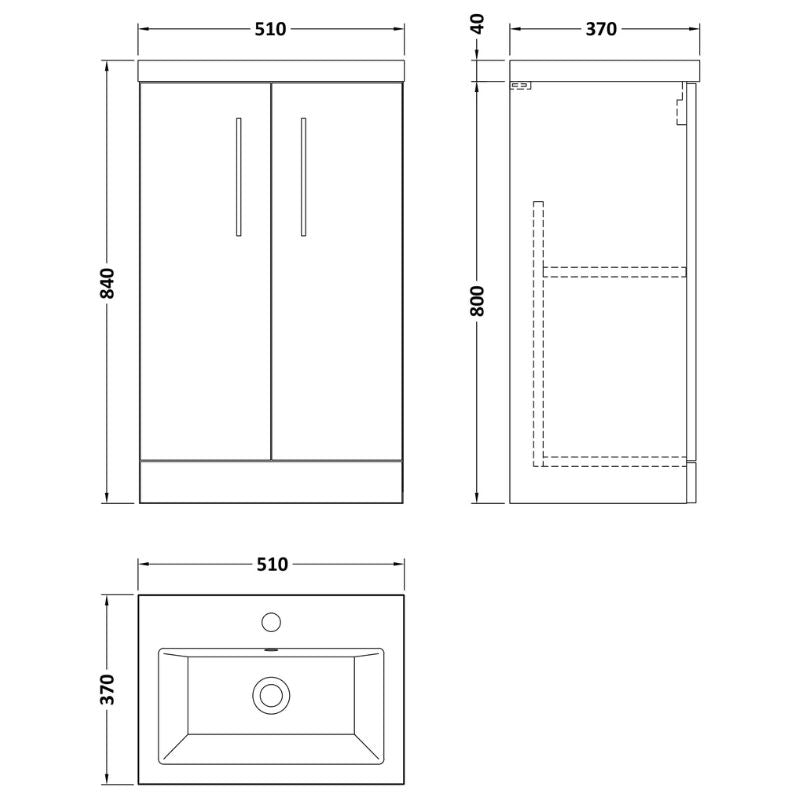 Nuie Arno Floor Standing Double Door 500/600mm Vanity & Ceramic Basin (2 sizes, 4 colours) - Brand New Bathrooms