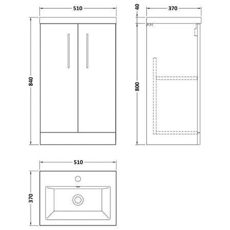 Nuie Arno Floor Standing Double Door 500/600mm Vanity & Ceramic Basin (2 sizes, 4 colours) - Brand New Bathrooms