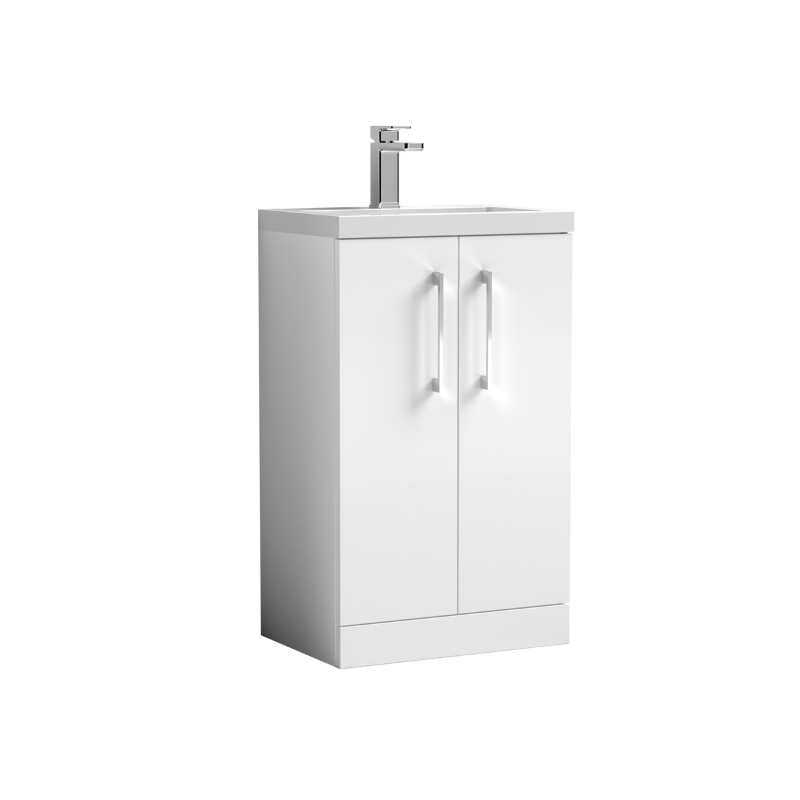 Nuie Arno Compact Floor Standing 2 Door Vanity and Polymarble Basin (2 sizes, Gloss White) - Brand New Bathrooms