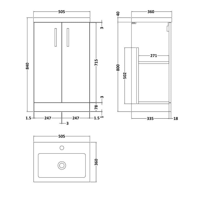 Nuie Arno Compact Floor Standing 2 Door Vanity and Polymarble Basin (2 sizes, Gloss White) - Brand New Bathrooms