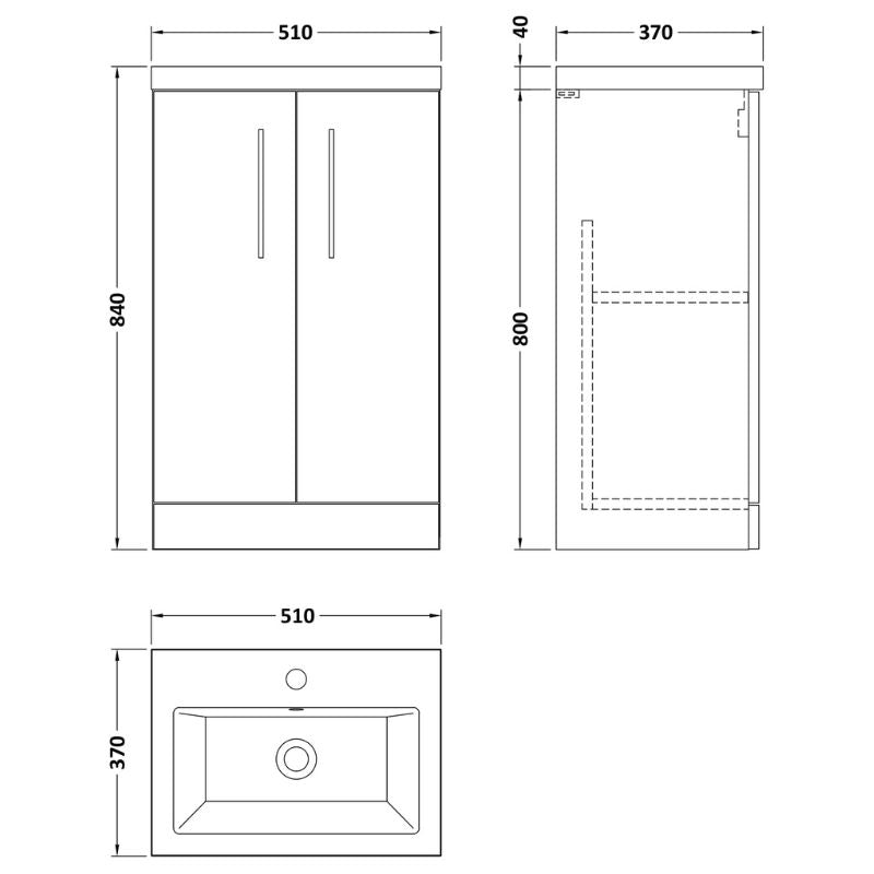 Nuie Arno Compact Floor Standing Double Door 500/600mm Vanity & Ceramic Basin (2 sizes, Gloss White) - Brand New Bathrooms