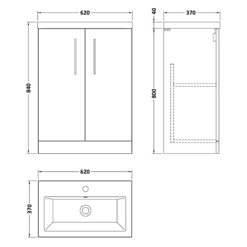 Nuie Arno Floor Standing Double Door 500/600mm Vanity & Ceramic Basin (2 sizes, 4 colours) - Brand New Bathrooms