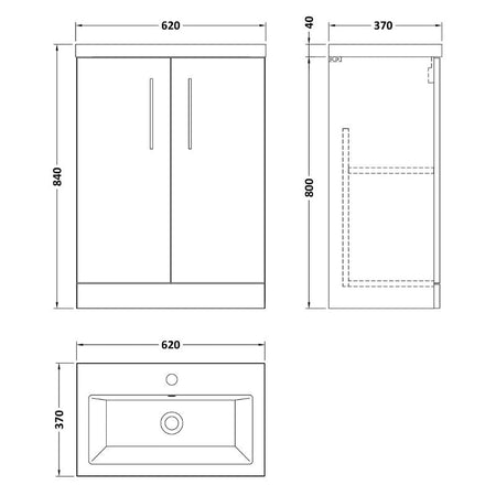 Nuie Arno Floor Standing Double Door 500/600mm Vanity & Ceramic Basin (2 sizes, 4 colours) - Brand New Bathrooms
