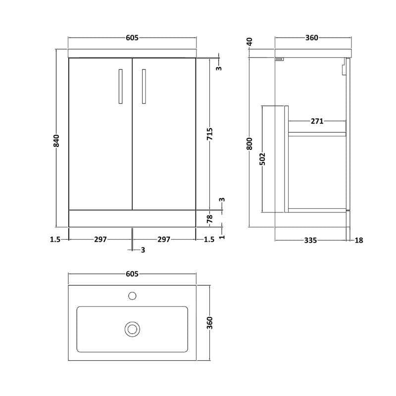 Nuie Arno Compact Floor Standing 2 Door Vanity and Polymarble Basin (2 sizes, Gloss White) - Brand New Bathrooms