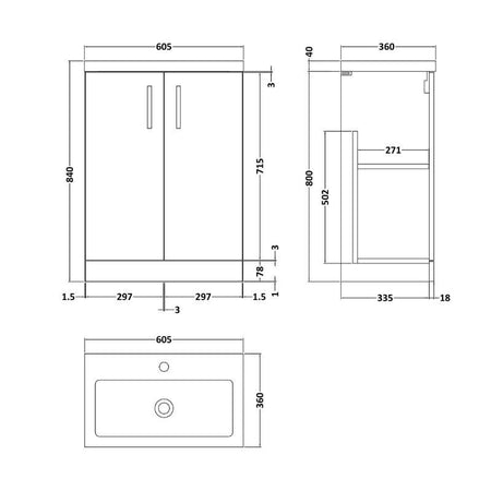 Nuie Arno Compact Floor Standing 2 Door Vanity and Polymarble Basin (2 sizes, Gloss White) - Brand New Bathrooms