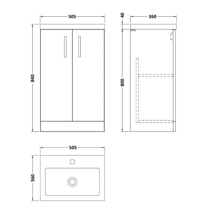 Nuie Arno Compact Floor Standing 2 Door Vanity & Polymarble Basin (2 sizes, 2 colours) - Brand New Bathrooms