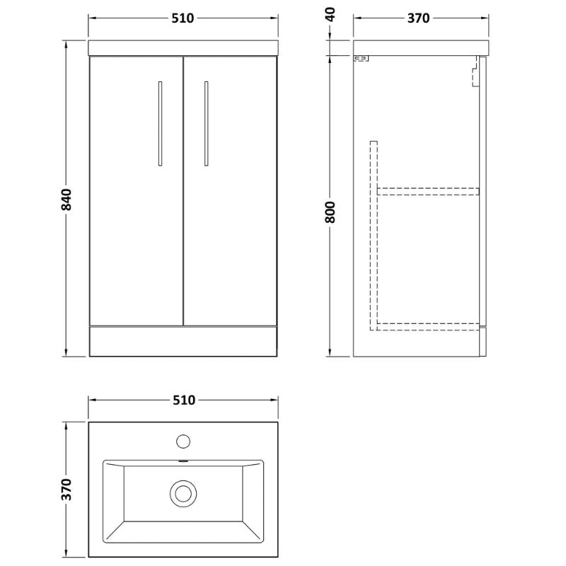 Nuie Arno Compact Floor Standing Double Door 500/600mm Vanity & Ceramic Basin (2 sizes, 2 colours) - Brand New Bathrooms