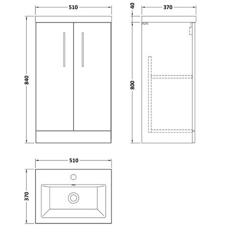 Nuie Arno Compact Floor Standing Double Door 500/600mm Vanity & Ceramic Basin (2 sizes, 2 colours) - Brand New Bathrooms