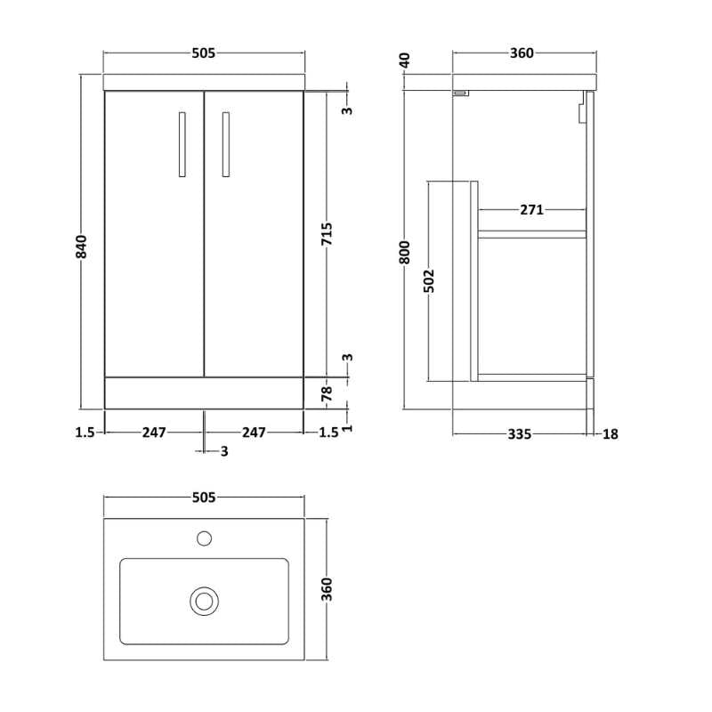 Nuie Arno Floor Standing 2-Door Vanity & Polymarble Basin (2 sizes, 8 colours) - Brand New Bathrooms