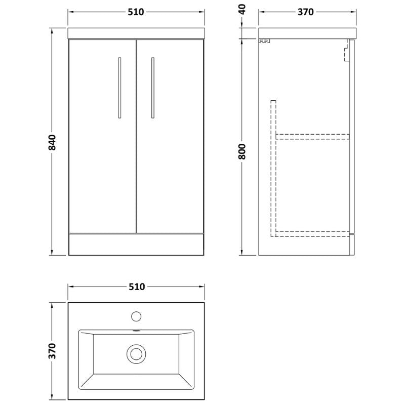 Nuie Arno Compact Floor Standing Double Door 500/600mm Vanity & Ceramic Basin (2 sizes, 2 colours) - Brand New Bathrooms
