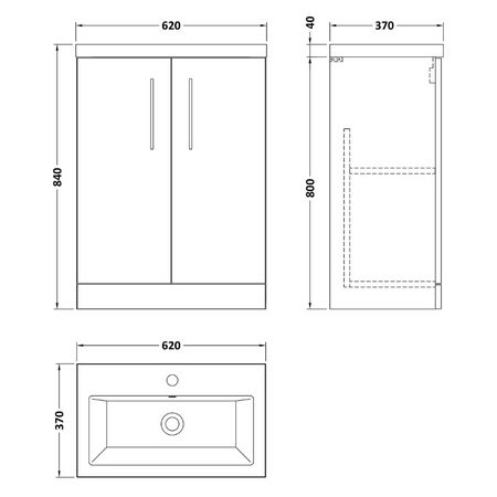 Dimensions of a bathroom vanity with sink and cabinet