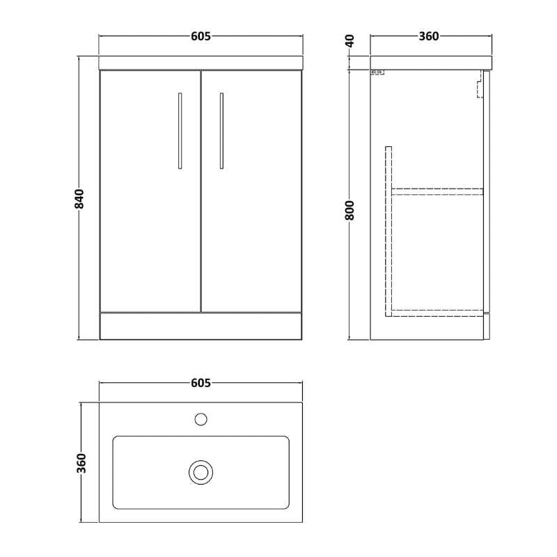 Nuie Arno Compact Floor Standing 2-Door Vanity & Polymarble Basin (2 sizes, Satin Green) - Brand New Bathrooms