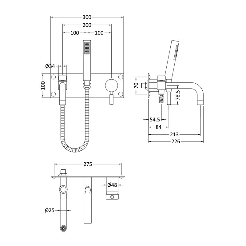 Hudson Reed Tec Single Lever Wall Mounted Bath Shower Mixer (Chrome) - Brand New Bathrooms