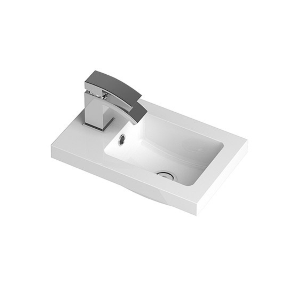 Hudson Reed Fusion Fitted Square Compact 1 Tap Hole Polymarble Basin (3 sizes, White)