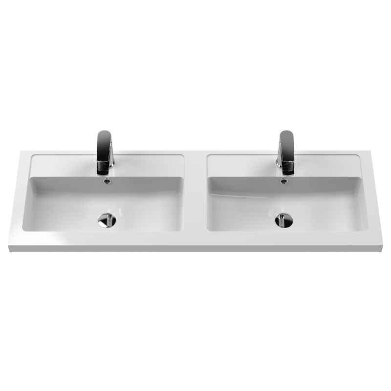 Nuie Arno Wall Hung 4 Door Vanity & Double Polymarble Basin (1 size, Satin Grey) - Brand New Bathrooms
