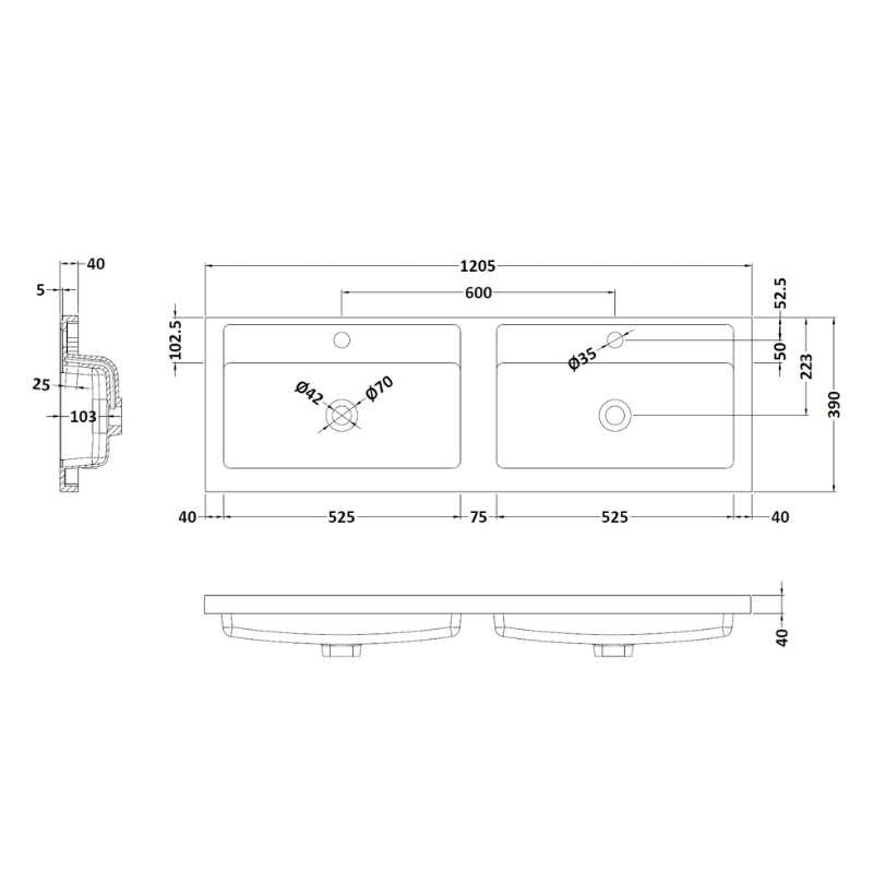 Nuie Arno Floor Standing 4 Drawer Vanity & Double Basin 1 (1 size, 9 colours) - Brand New Bathrooms