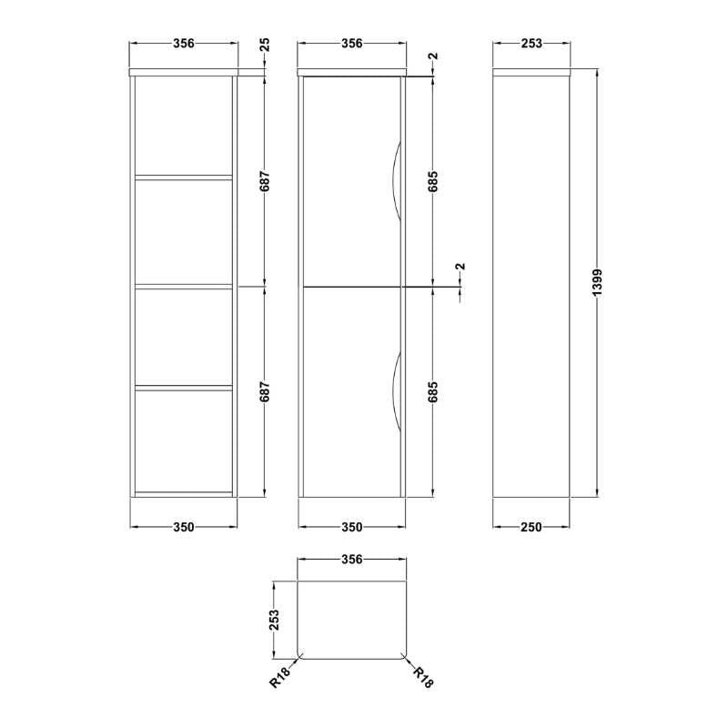 Nuie Parade Wall Hung Tall Unit 2 Door (1 size, Gloss White) - Brand New Bathrooms