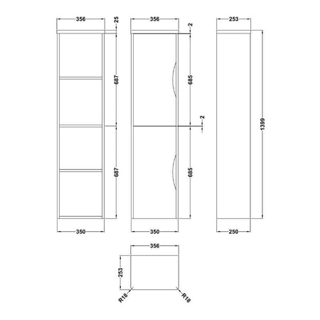Nuie Parade Wall Hung Tall Unit 2 Door (1 size, Gloss White) - Brand New Bathrooms