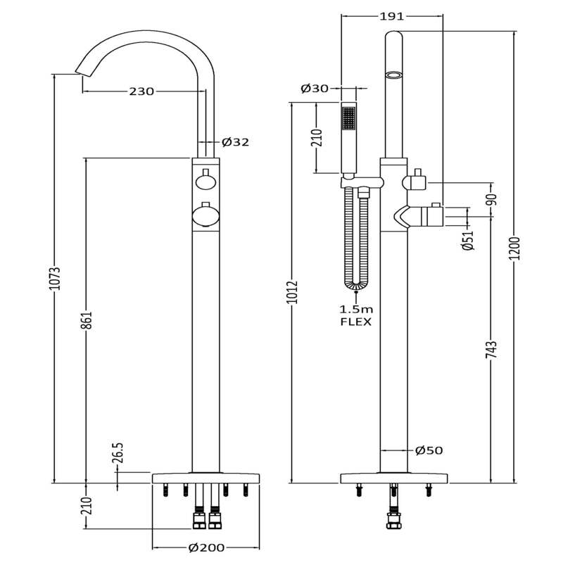 Hudson Reed Tec Lever Thermostatic Floor Standing Bath & Shower Mixer (1 size, Chrome) - Brand New Bathrooms