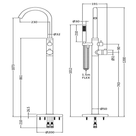 Hudson Reed Tec Lever Thermostatic Floor Standing Bath & Shower Mixer (1 size, Chrome) - Brand New Bathrooms
