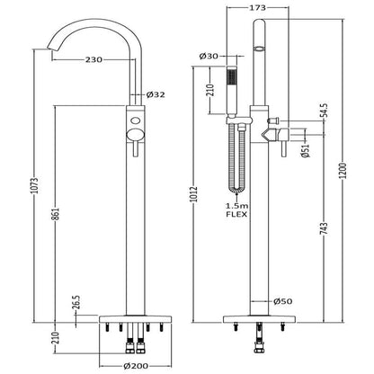 Hudson Reed Tec Floor Standing Bath & Shower Mixer (1 size, 3 colours) - Brand New Bathrooms