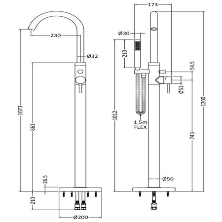 Hudson Reed Tec Floor Standing Bath & Shower Mixer (1 size, 3 colours) - Brand New Bathrooms