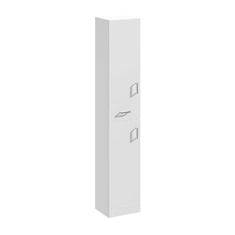 Nuie Mayford Floor Standing 2 Door 1 Drawer Tall Unit (2 sizes, Gloss White) - Brand New Bathrooms