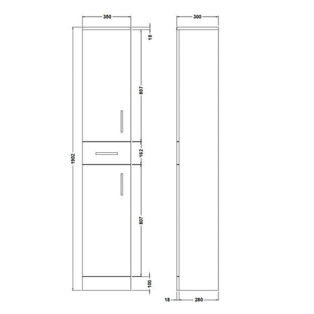 Nuie Mayford Floor Standing 2 Door 1 Drawer Tall Unit (2 sizes, Gloss White) - Brand New Bathrooms