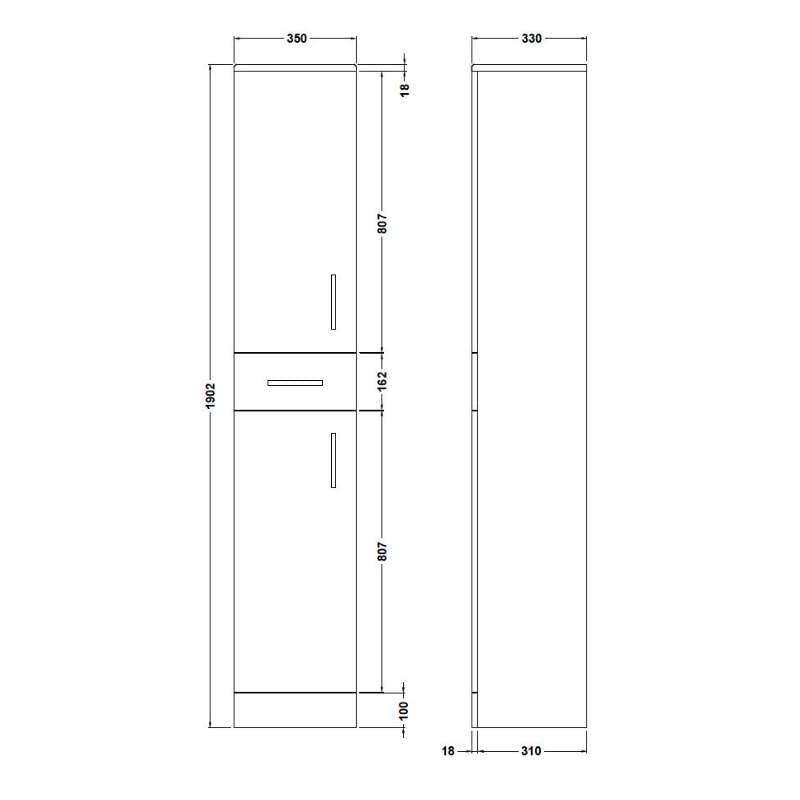 Nuie Mayford Floor Standing 2 Door 1 Drawer Tall Unit (2 sizes, Gloss White) - Brand New Bathrooms