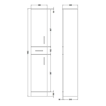 Nuie Mayford Floor Standing 2 Door 1 Drawer Tall Unit (2 sizes, Gloss White) - Brand New Bathrooms