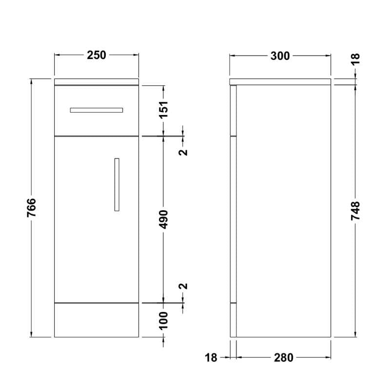 Nuie Mayford Floor Standing Single Door and Drawer Cupboard (2 sizes, Gloss White) - Brand New Bathrooms