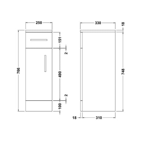 Nuie Mayford Floor Standing Single Door and Drawer Cupboard (2 sizes, Gloss White) - Brand New Bathrooms